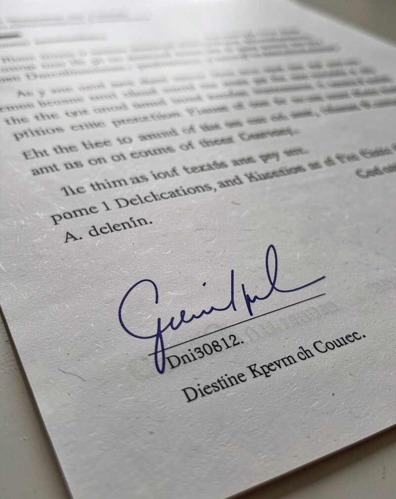A close view of signature lines at the bottom of a declaration page