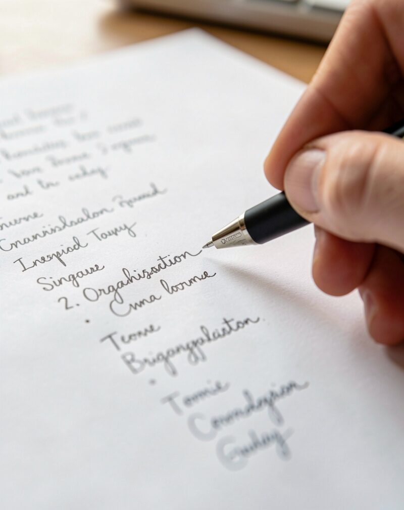 A pen adding an organisation's name to a signature list